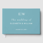 Elegante einfache Retro-Blau-Hochzeit mit Monogram Gästebuch (Vorderseite)