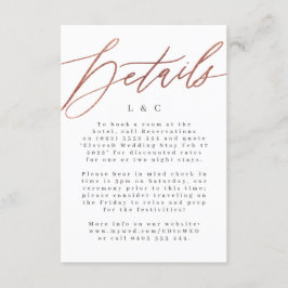 Elegante Einfache Rose Gold Wedding Details Card RSVP Karte