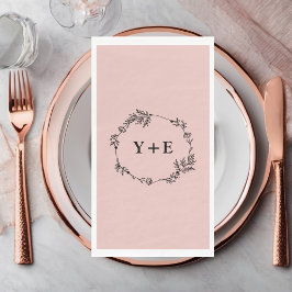 Elegante einfache Rose Mit Monogramm Hochzeit Serviette