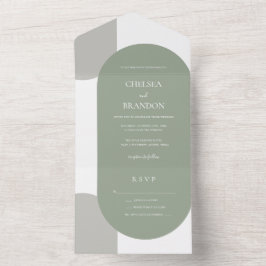 Elegante einfache Salbei-grüne Bögen Boheme-Hochze All In One Einladung