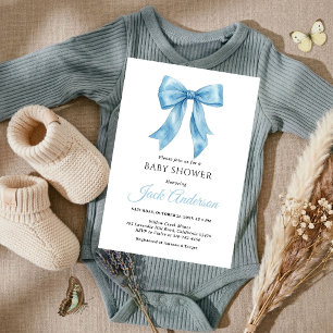 Elegante einfache schicke blaue Schleife Jungen-Ba Einladung