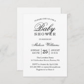 Elegante, einfache Schlichte Schwarz-Weiß-Babydusc Einladung (Vorne/Hinten)