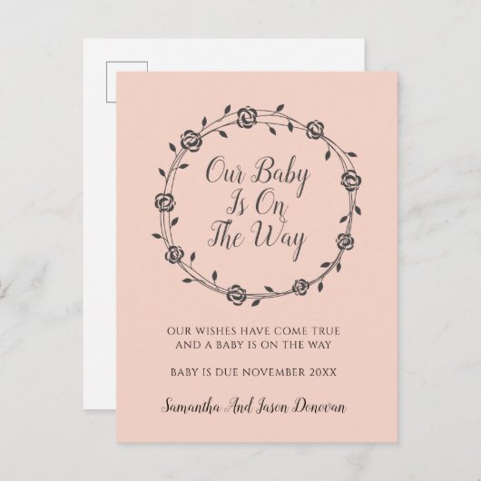 Elegante einfache Schwangerschaft Blütenblüte und  Ankündigungspostkarte (Vorne/Hinten)