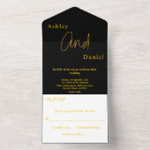 Elegante, einfache Schwarz-Gold-Hochzeit All In One Einladung (Innen Boden)