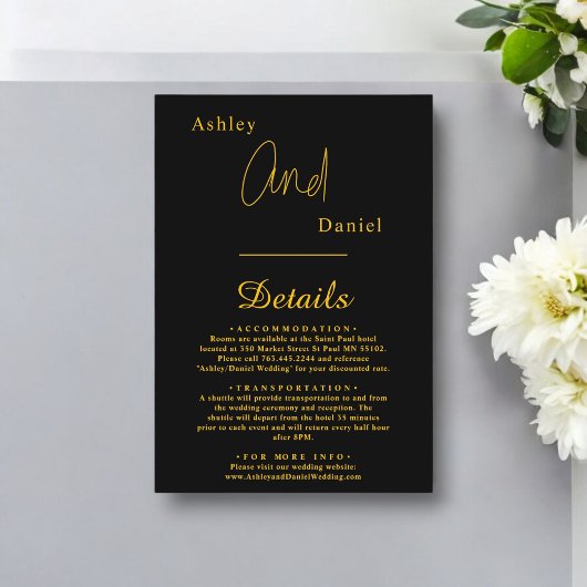 Elegante, einfache Schwarz-Gold-Hochzeit Begleitkarte