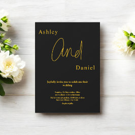 Elegante, einfache Schwarz-Gold-Hochzeit Einladung
