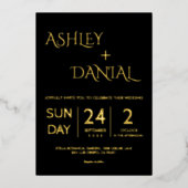 Elegante einfache Schwarz-Gold-Hochzeit Folieneinladung (Vorderseite)