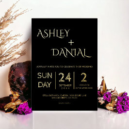 Elegante einfache Schwarz-Gold-Hochzeit Folieneinladung