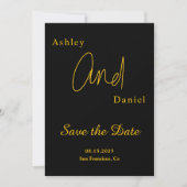 Elegante, einfache Schwarz-Gold-Hochzeit Save The Date (Vorderseite)