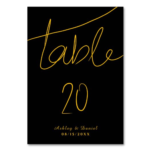Elegante, einfache Schwarz-Gold-Hochzeit Tischnummer (Rückseite)