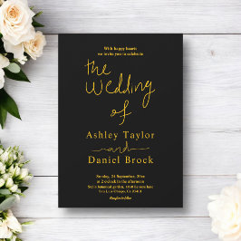 Elegante einfache Schwarz-Gold-Kalligrafie-Hochzei Einladung
