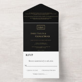 Elegante einfache Schwarz-Gold-Monogramm-Hochzeit All In One Einladung (Innen Boden)