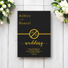 Elegante einfache Schwarz-Gold-Monogramm-Hochzeit Einladung