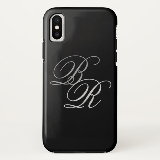 Elegante einfache Schwarz-Grau-Monogramm-Initialen Case-Mate iPhone Hülle (Rückseite)