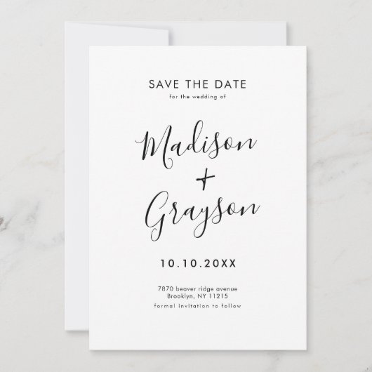 Elegante einfache Schwarz Minimalistisch Moderne H Save The Date (Vorderseite)