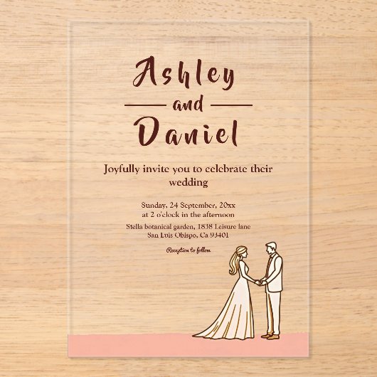 Elegante einfache Schwarz-Weiß-Braut-Hochzeit Acryleinladungen (Vorderseite)