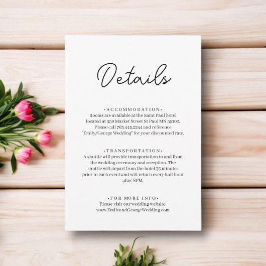 Elegante, einfache Schwarz-Weiß-Chic Moderne Hochz Begleitkarte