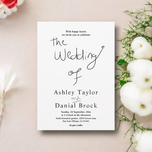 Elegante, einfache Schwarz-Weiß-Chic Moderne Hochz Einladung