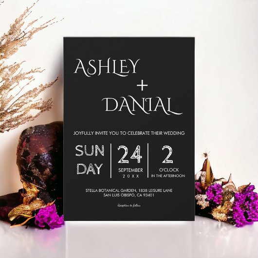 Elegante, einfache Schwarz-Weiß-Delikatesse Einladung