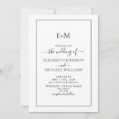 Elegante einfache Schwarz-weiß-formale Monogramm-H Einladung (Vorderseite)