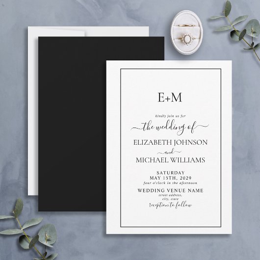 Elegante einfache Schwarz-weiß-formale Monogramm-H Einladung