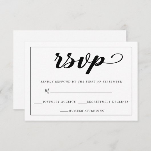 Elegante, einfache Schwarz-Weiß-Gerahmte UAWG RSVP Karte (Vorne/Hinten)