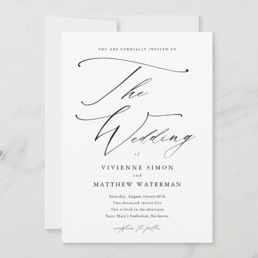 Elegante einfache Schwarz-Weiß-Hochzeit Einladung (Vorderseite)