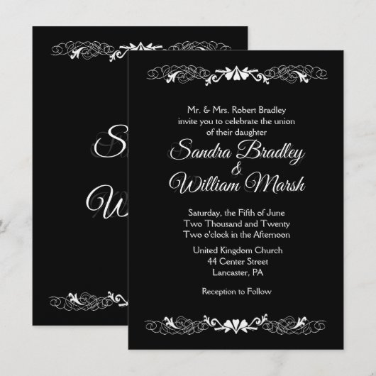 Elegante, einfache Schwarz-Weiß-Hochzeit-Einladung Einladung (Vorne/Hinten)