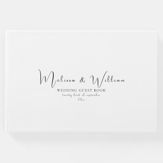 Elegante einfache Schwarz-Weiß-Hochzeit Gästebuch (Vorderseite)