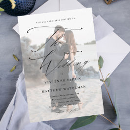 Elegante einfache Schwarz-Weiß-Hochzeit Magneteinladung