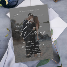 Elegante einfache Schwarz-Weiß-Hochzeit Magneteinladung