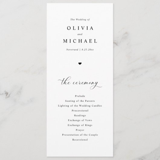Elegante einfache Schwarz-Weiß-Hochzeit Programm (Vorderseite)