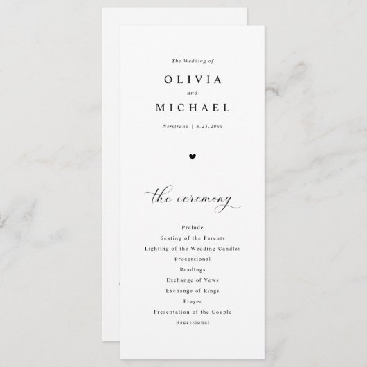 Elegante einfache Schwarz-Weiß-Hochzeit Programm (Vorne/Hinten)