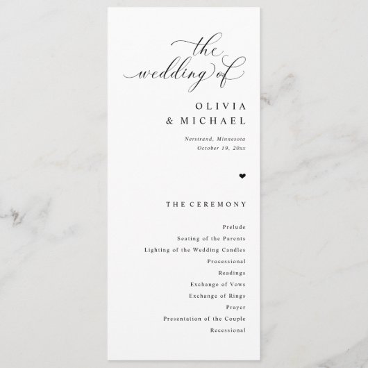 Elegante einfache Schwarz-Weiß-Hochzeit Programm (Vorderseite)