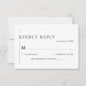 Elegante einfache Schwarz-Weiß-Hochzeit RSVP Karte (Vorderseite)