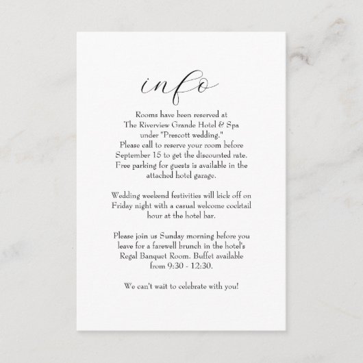 Elegante, einfache Schwarz-Weiß-Informationen zur Begleitkarte (Vorderseite)