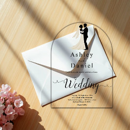 Elegante einfache Schwarz-Weiß-Kalligrafie-Hochzei Acryleinladungen