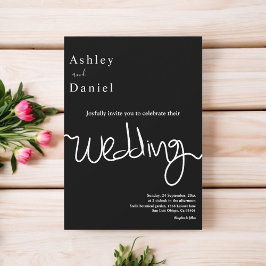 Elegante einfache Schwarz-Weiß-Kalligraphie-Hochze Einladung
