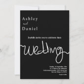 Elegante einfache Schwarz-Weiß-Kalligraphie-Hochze Einladung (Vorderseite)