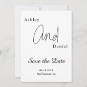 Elegante einfache Schwarz-Weiß-Kalligraphie-Hochze Save The Date (Vorderseite)