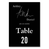 Elegante einfache Schwarz-Weiß-Kalligraphie-Hochze Tischnummer (Vorderseite)
