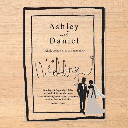 Elegante einfache Schwarz-Weiß-Moderne schicke Hoc Acryleinladungen (Vorderseite)