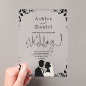 Elegante, einfache Schwarz-Weiß-Paare-Hochzeit Acryleinladungen (Insitu (Handheld))