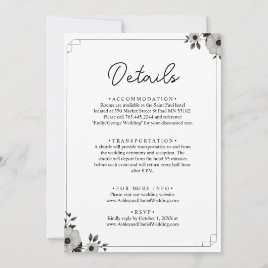 Elegante, einfache Schwarz-Weiß-Paare-Hochzeit Einladung (Rückseite)