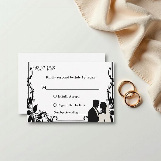 Elegante, einfache Schwarz-Weiß-Paare-Hochzeit RSVP Karte