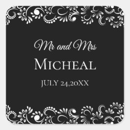 Elegante, einfache, schwarz-weiße Hochzeit mit Blu Quadratischer Aufkleber