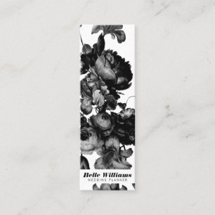 Elegante einfache schwarze Blumen vintage Blumenst Mini Visitenkarte