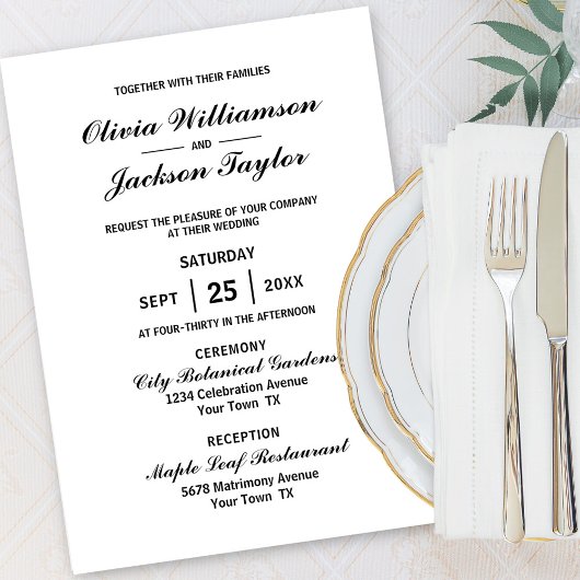 Elegante, einfache Schwarze Hochzeit Einladung