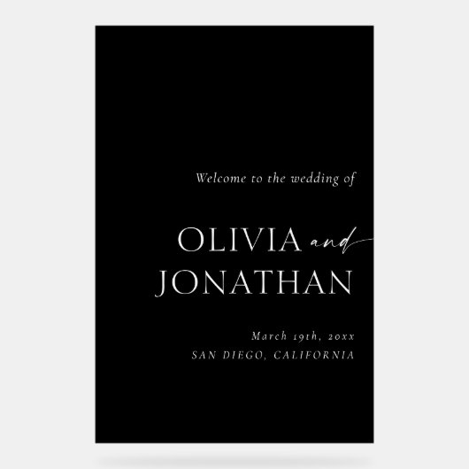 Elegante einfache Schwarze Hochzeit Willkommen Acrylschild (Vorderseite)