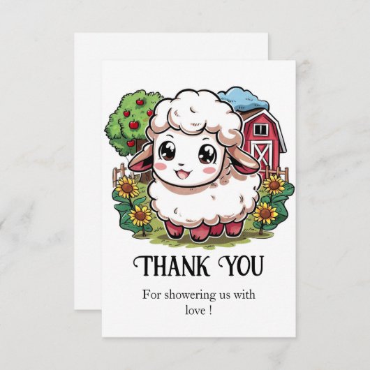 Elegante, einfache Sheep Baby-Dusche Dankeskarte (Vorne/Hinten)